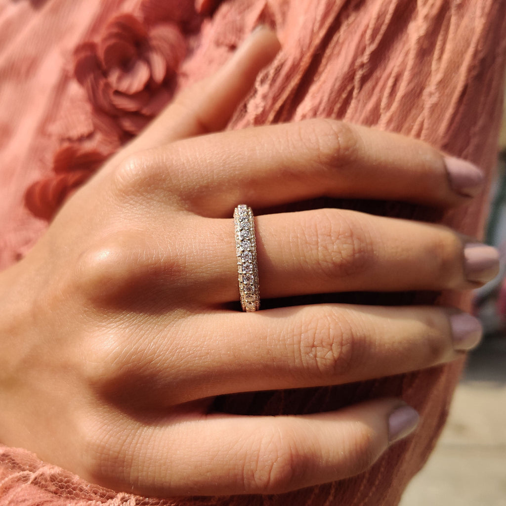 Three Row Diamond Band With Round Cut