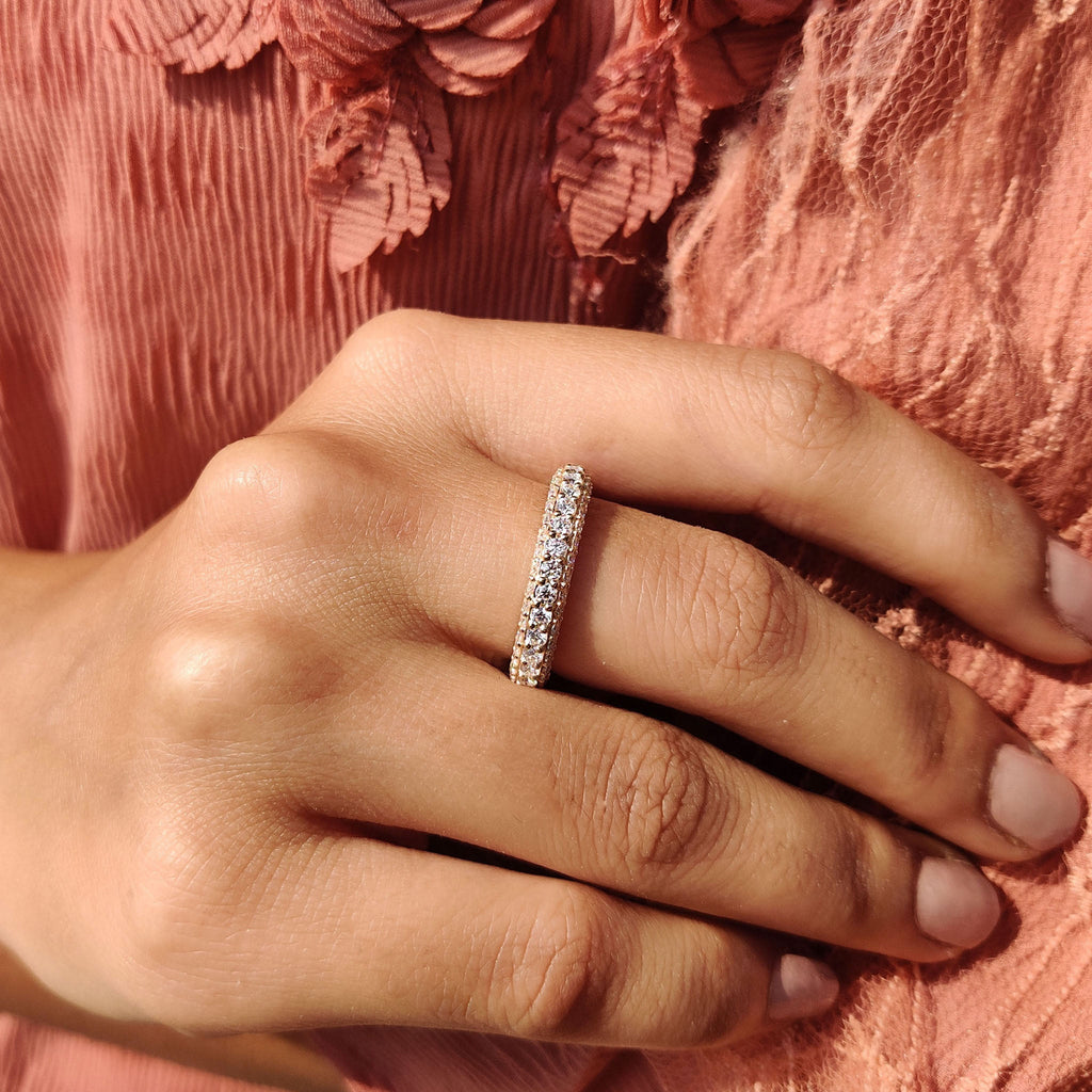 Three Row Diamond Band With Round Cut