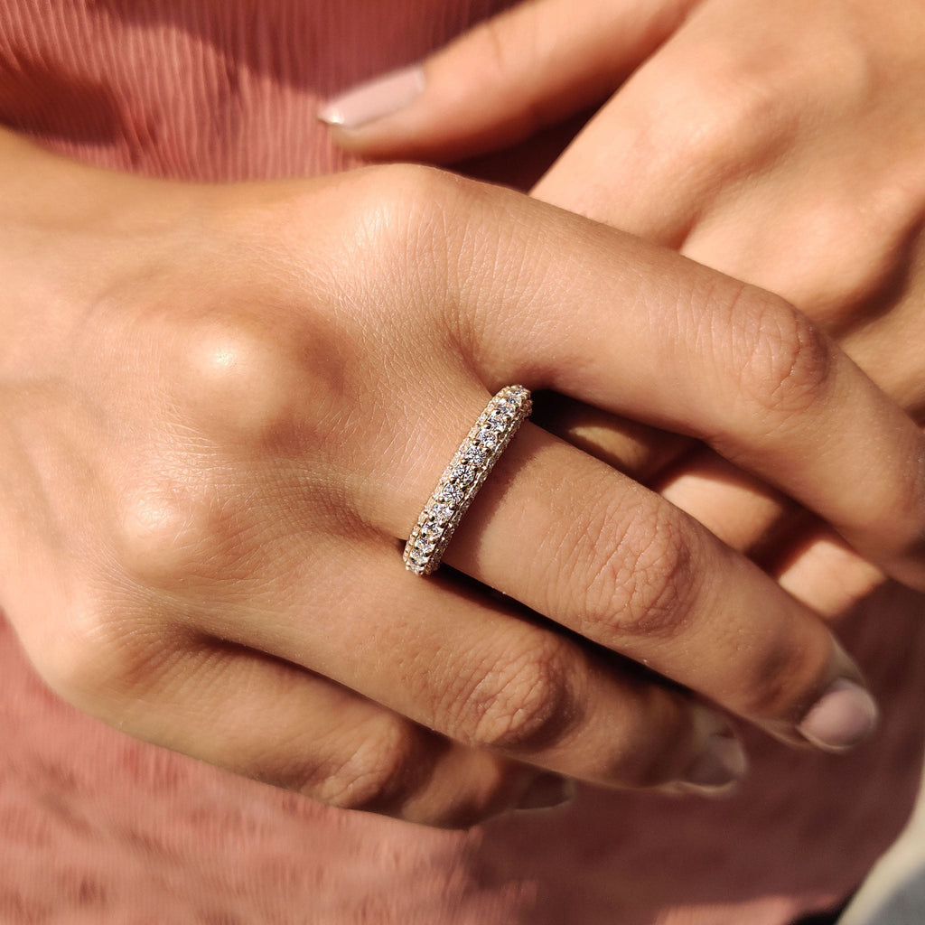 Three Row Diamond Band With Round Cut