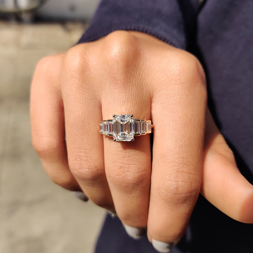 Emerald Engagement Ring With Baguette Side Stone