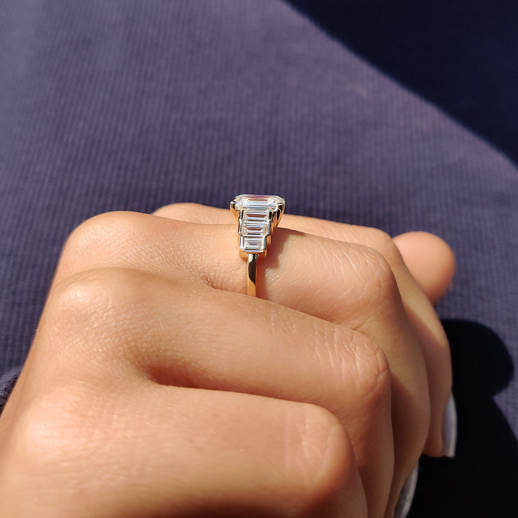 Emerald Engagement Ring With Baguette Side Stone