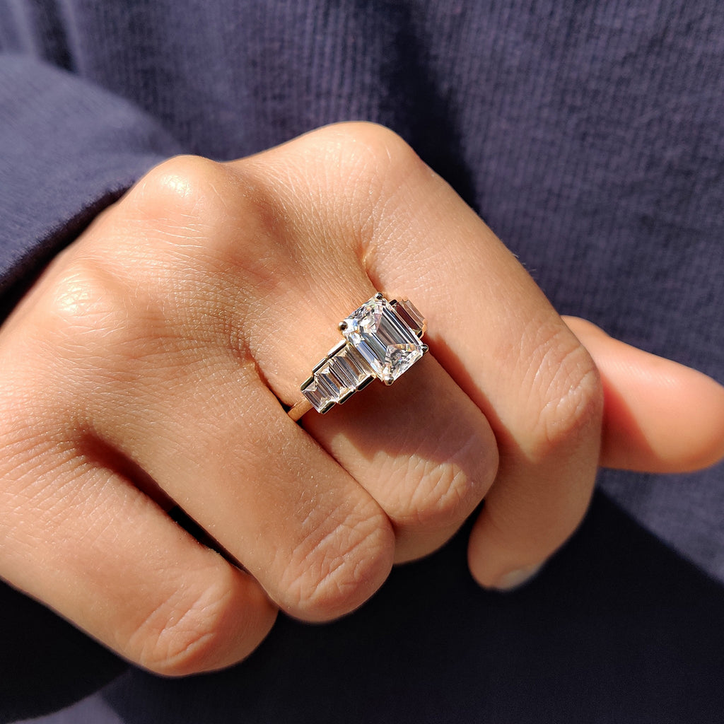 Emerald Engagement Ring With Baguette Side Stone