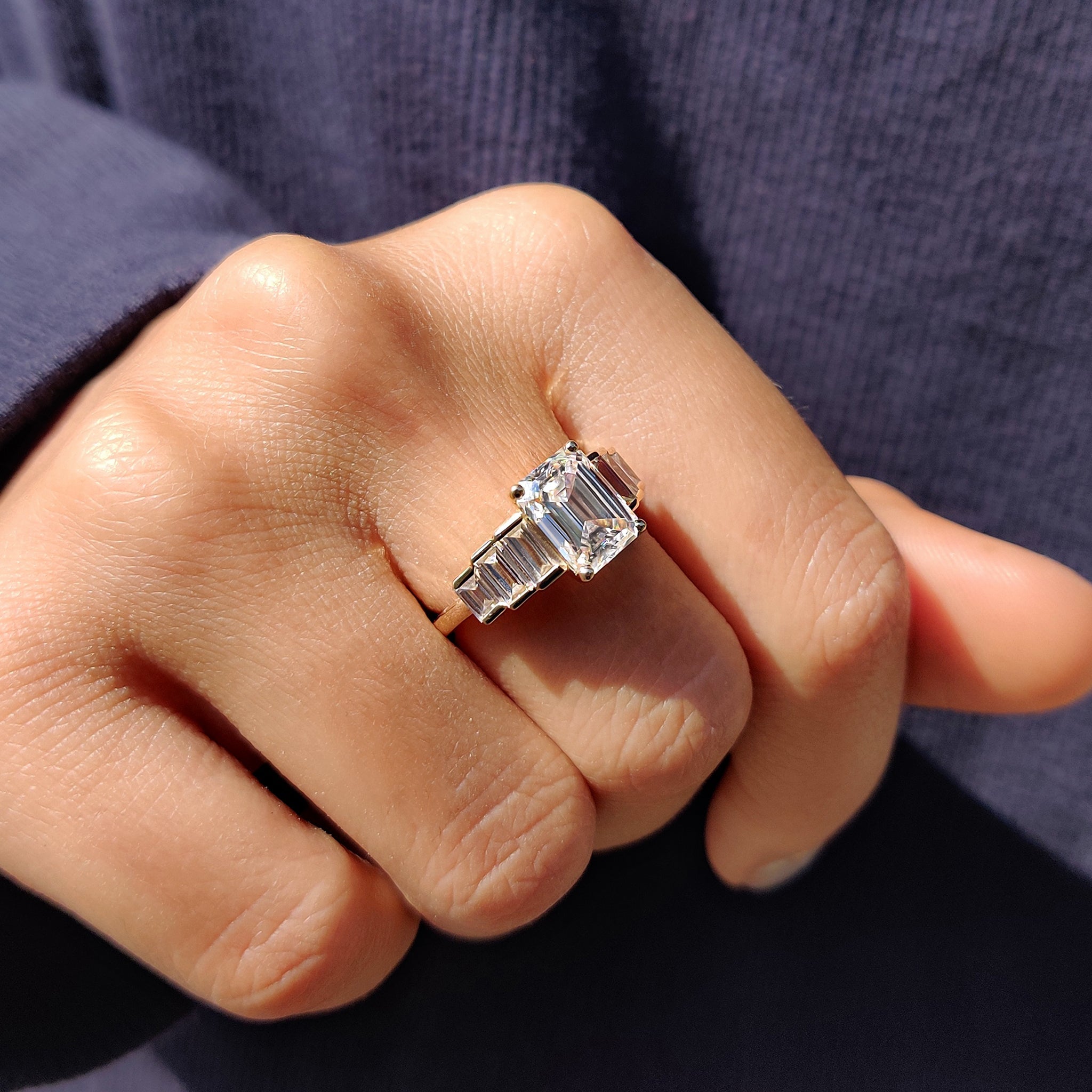 Emerald Engagement Ring With Baguette Side Stone