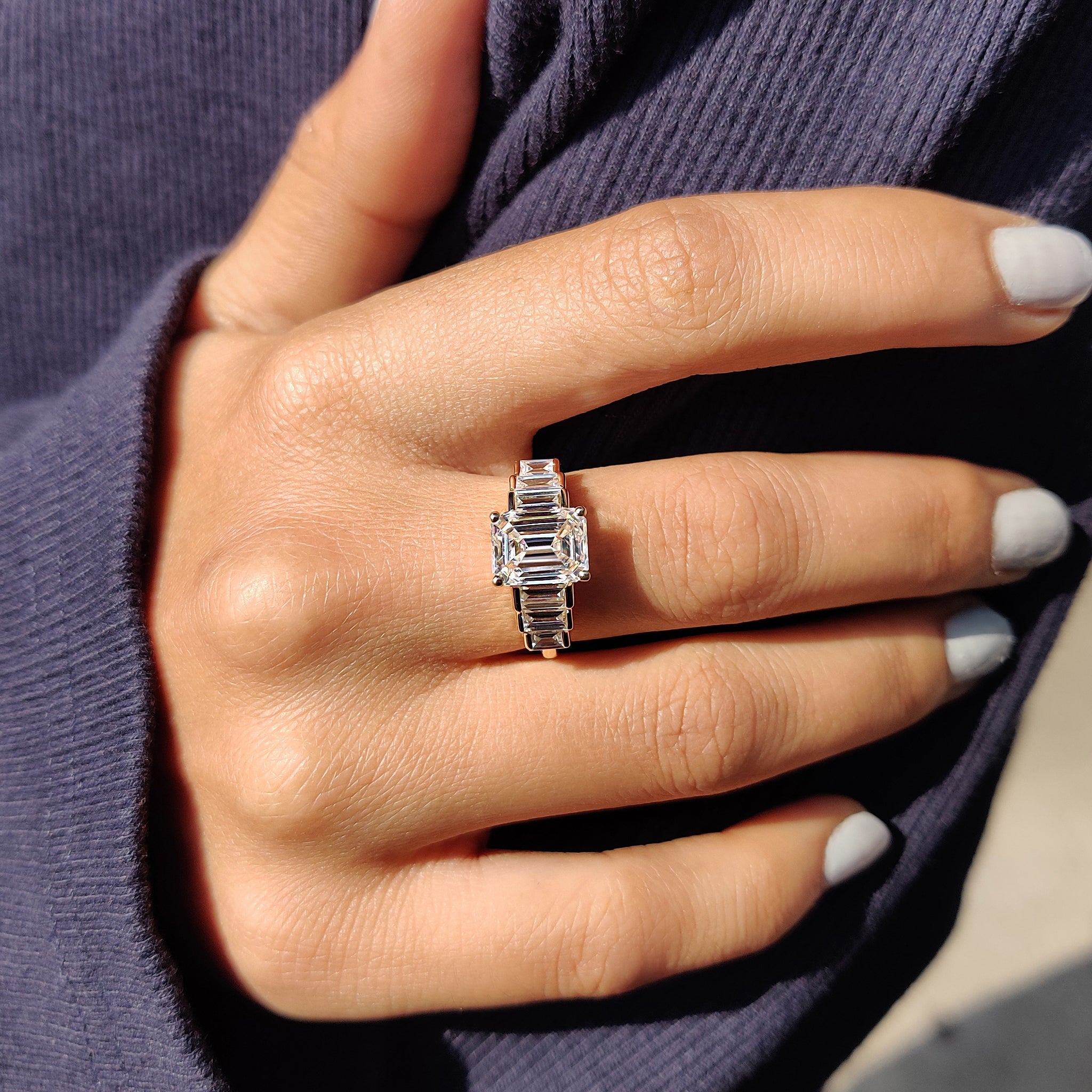 Emerald Engagement Ring With Baguette Side Stone