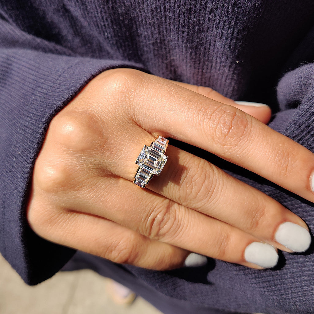 Emerald Engagement Ring With Baguette Side Stone