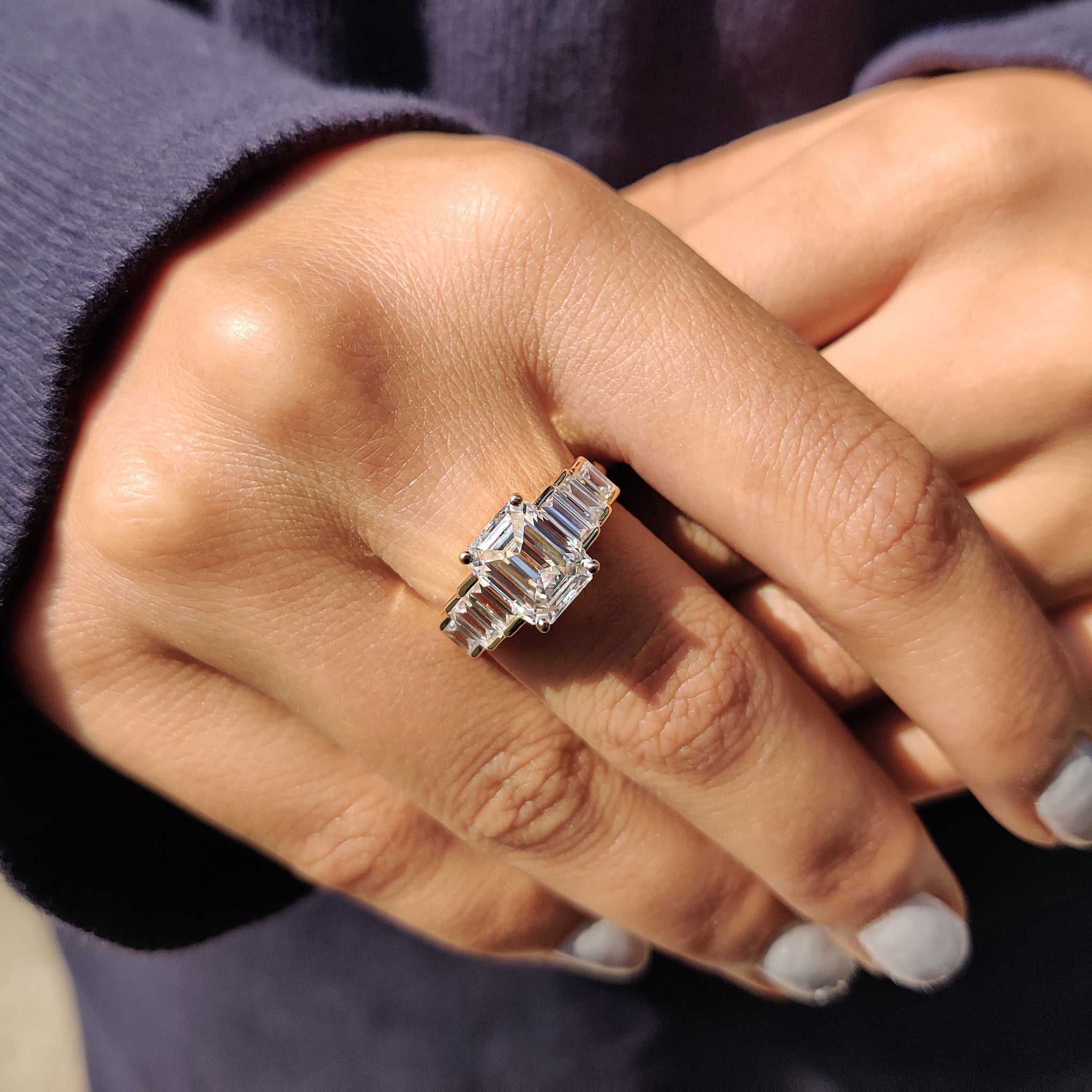 Emerald Engagement Ring With Baguette Side Stone