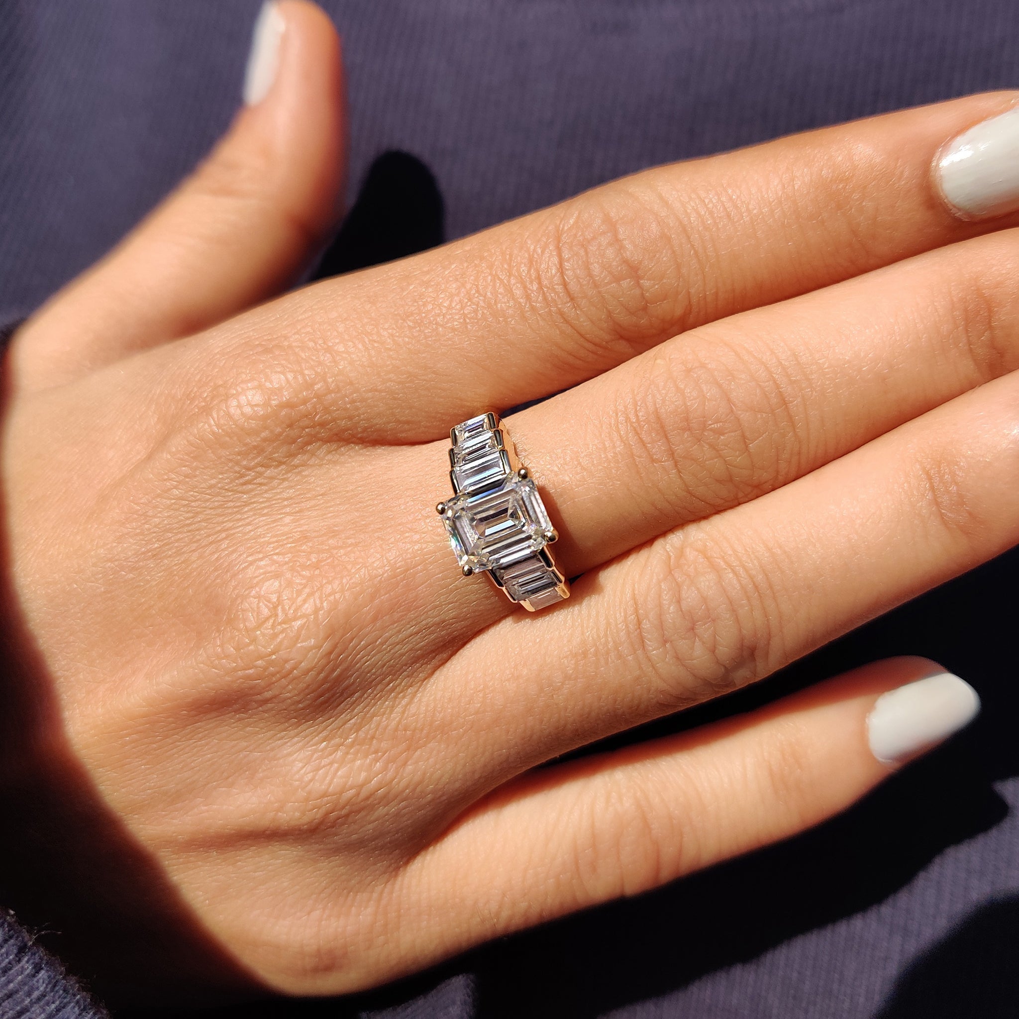 Emerald Engagement Ring With Baguette Side Stone