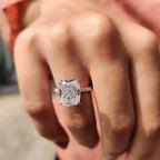 Cushion Cut Engagement Ring With Hidden Halo Setting