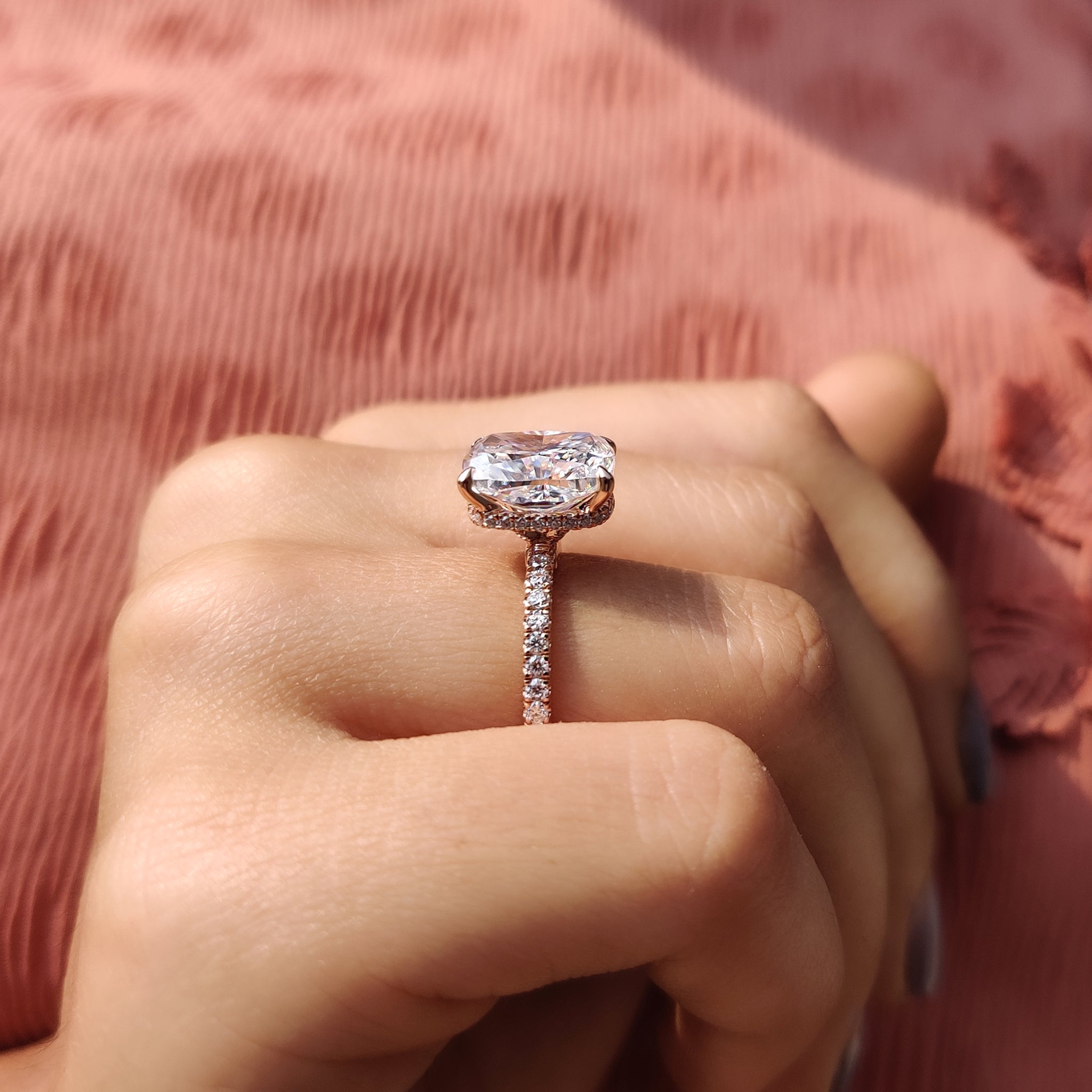 Cushion Cut Engagement Ring With Hidden Halo Setting Secondary image
