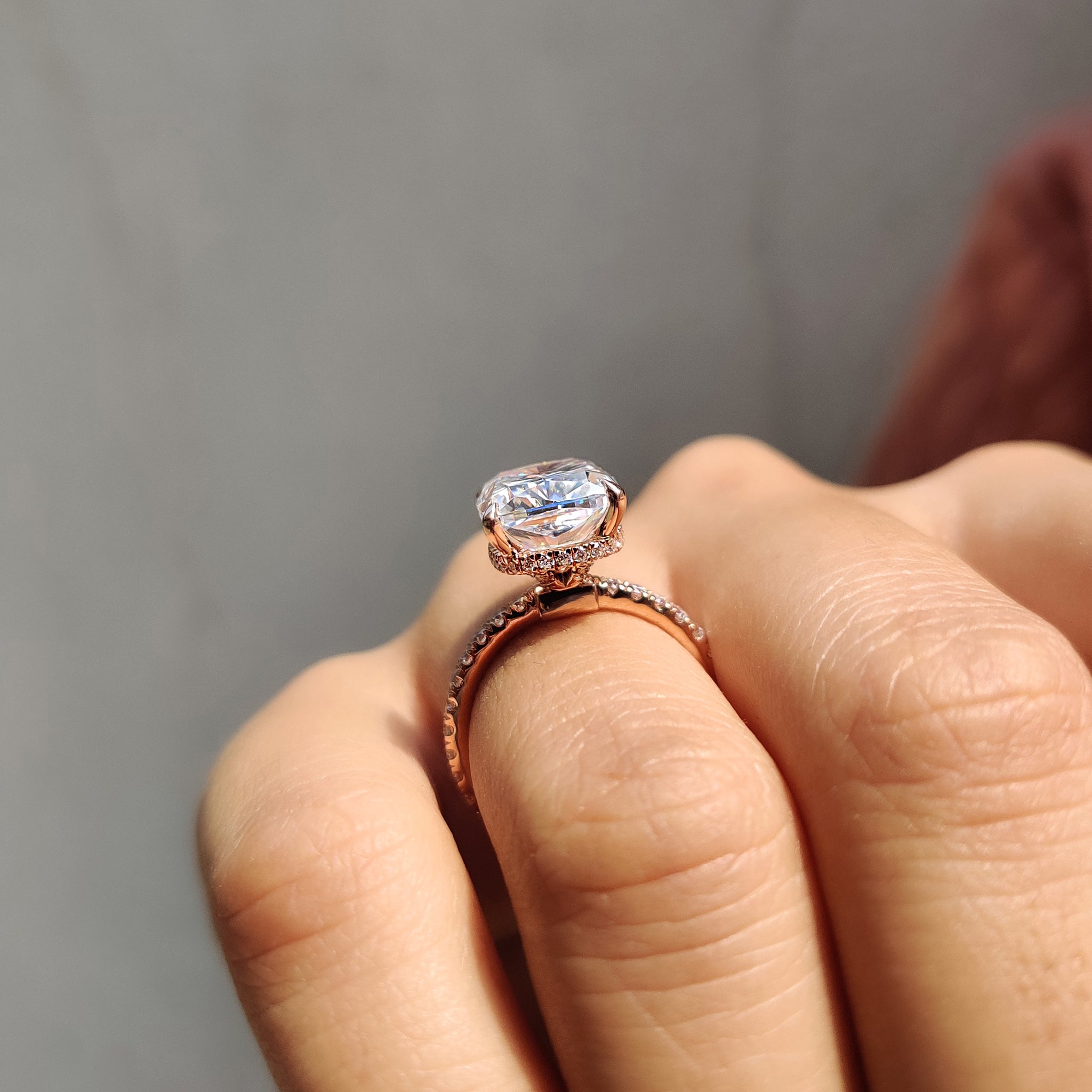Cushion Cut Engagement Ring With Hidden Halo Setting