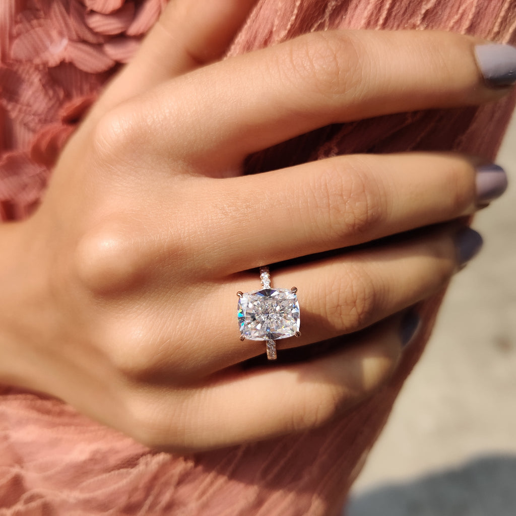 Cushion Cut Engagement Ring With Hidden Halo Setting