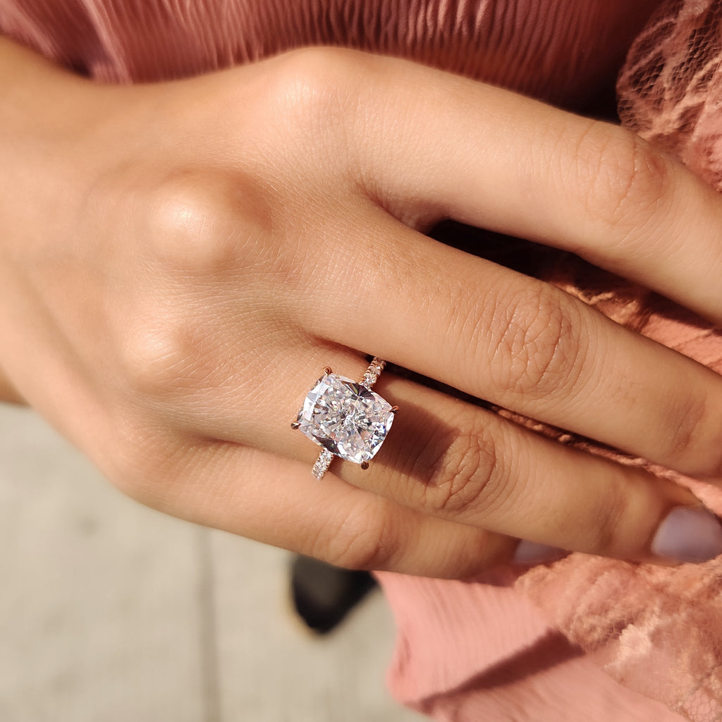 Cushion Cut Engagement Ring With Hidden Halo Setting