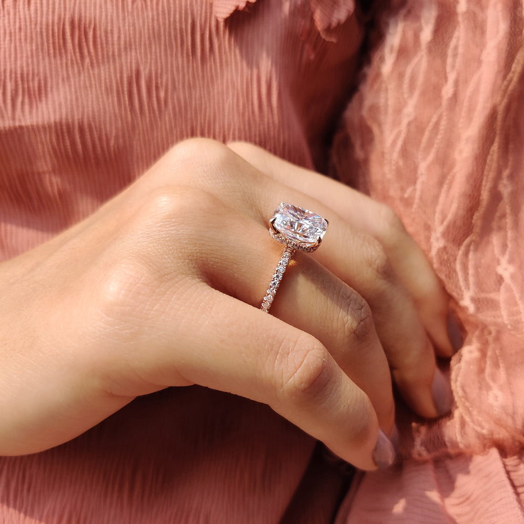Cushion Cut Engagement Ring With Hidden Halo Setting