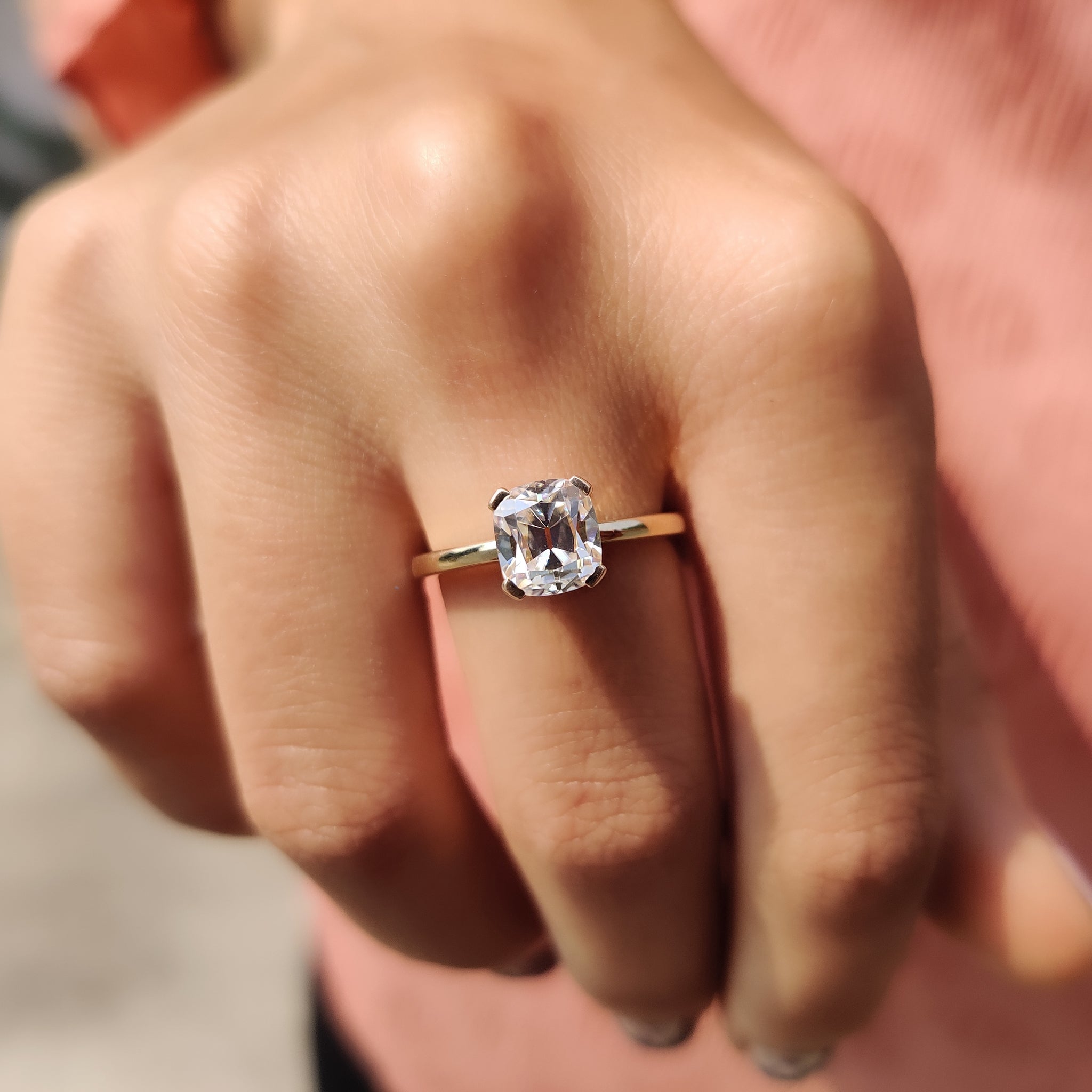Cushion Old Mine Cut Solitaire Engagement Ring