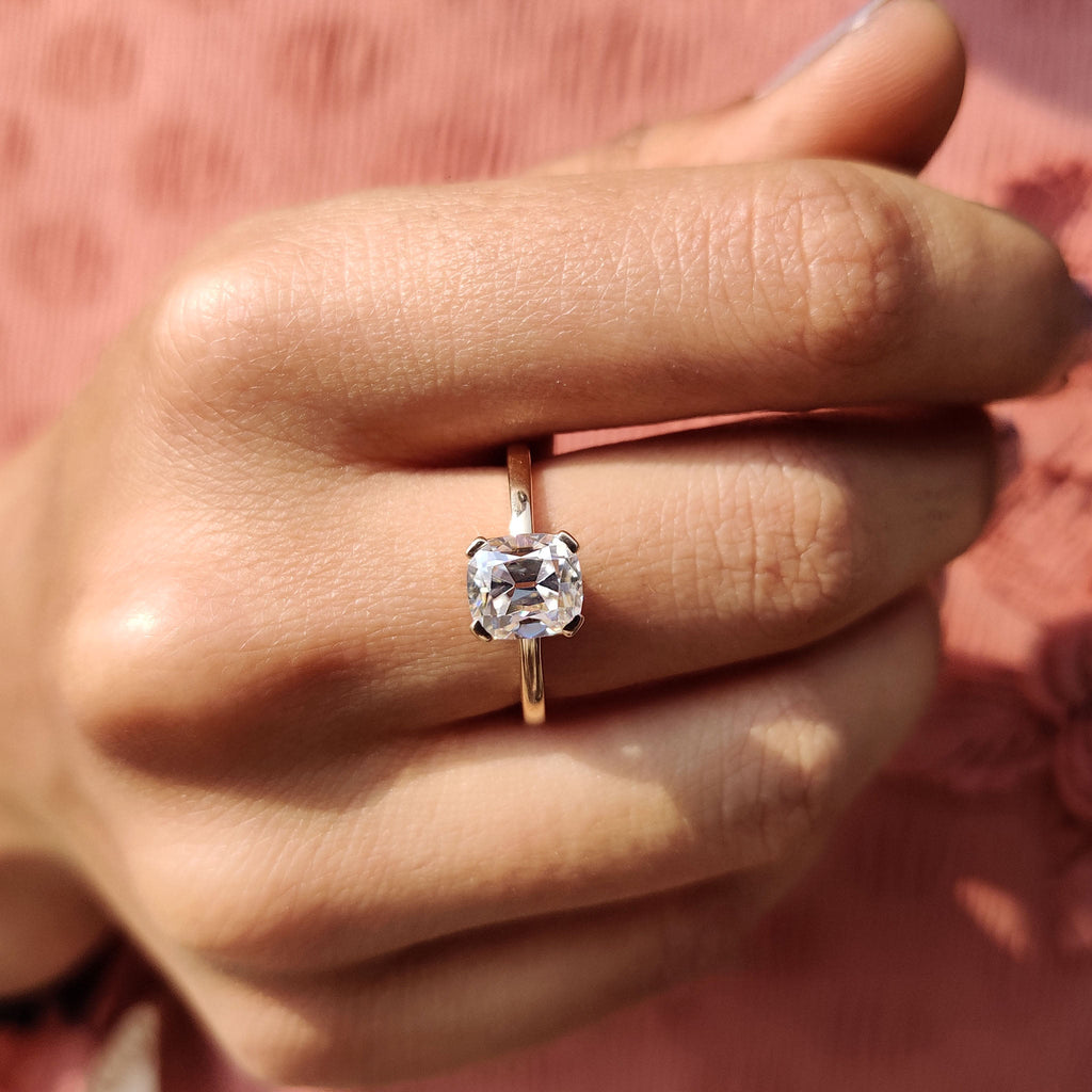 Cushion Old Mine Cut Solitaire Engagement Ring