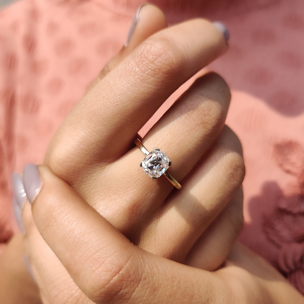 Cushion Old Mine Cut Solitaire Engagement Ring