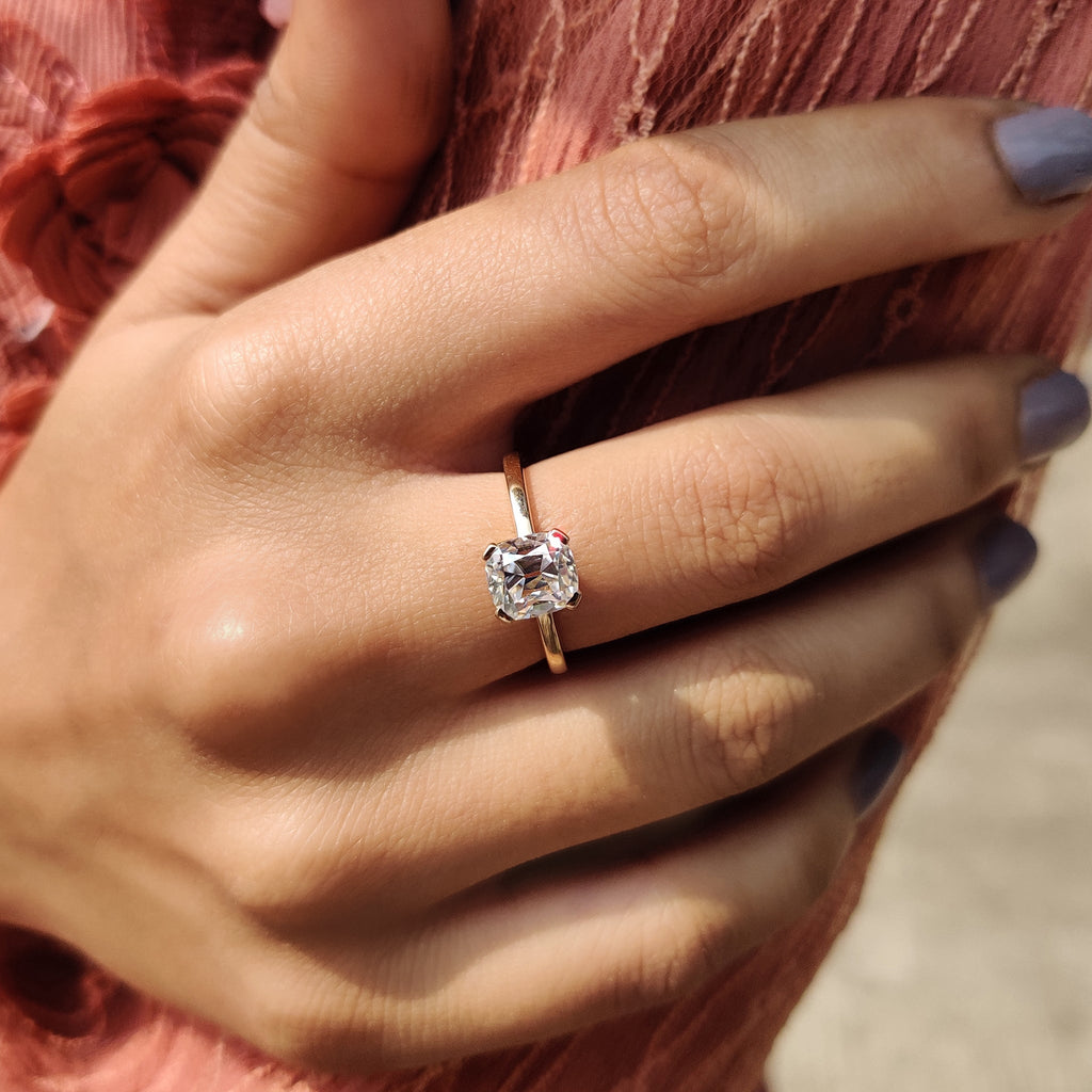 Cushion Old Mine Cut Solitaire Engagement Ring