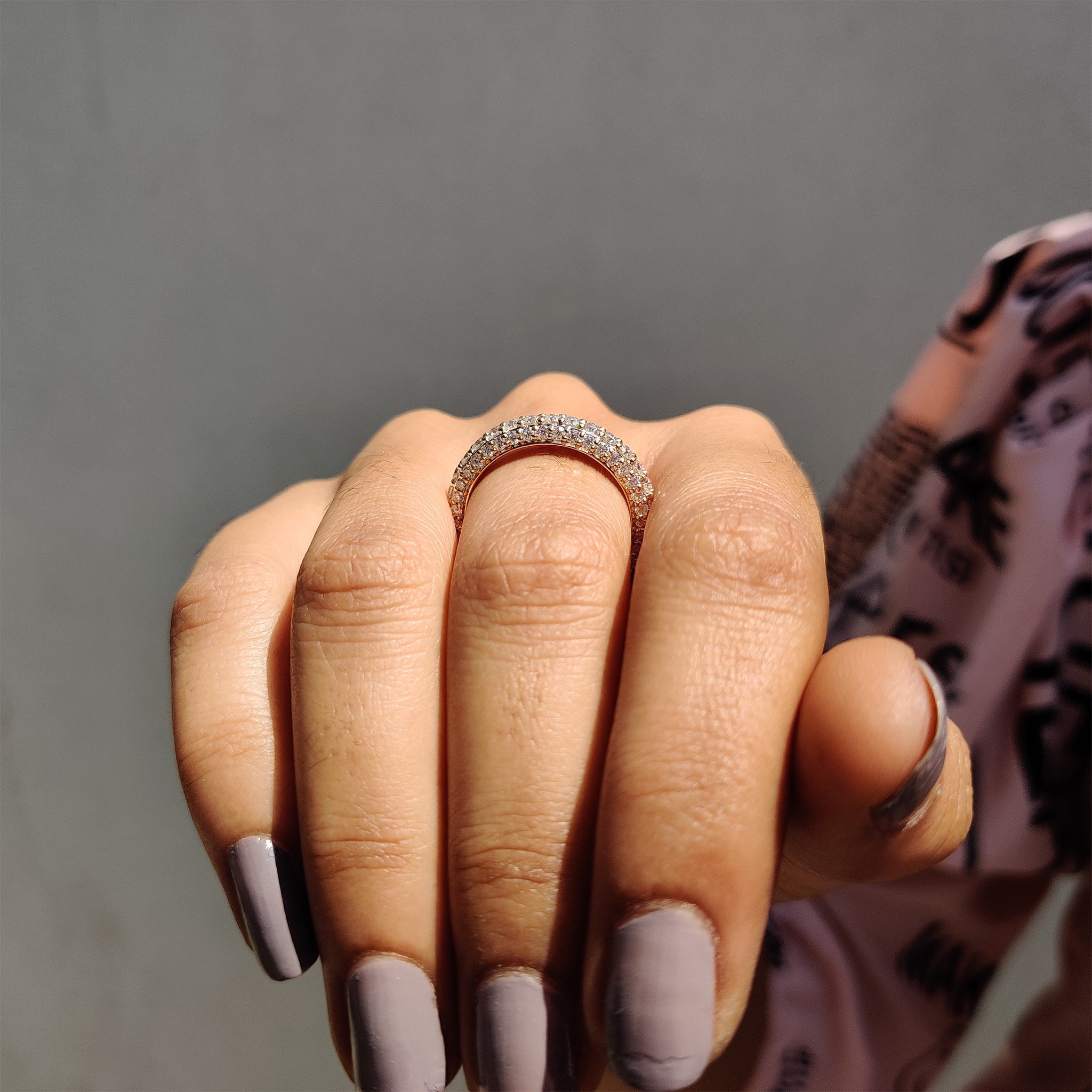 Round Cut Wedding Band  With Three Side Pave Setting