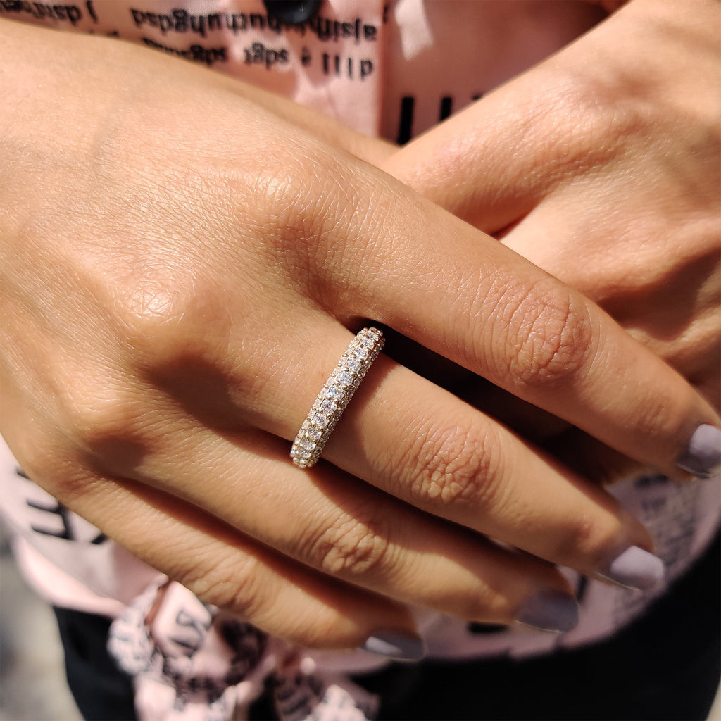Round Cut Wedding Band  With Three Side Pave Setting