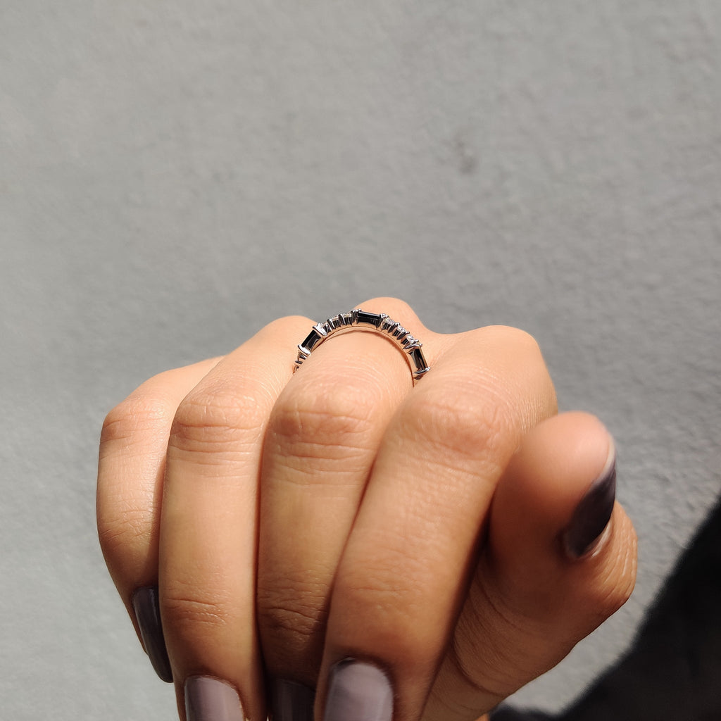 Black Baguette And Round Wedding Band In Full Eternity Style