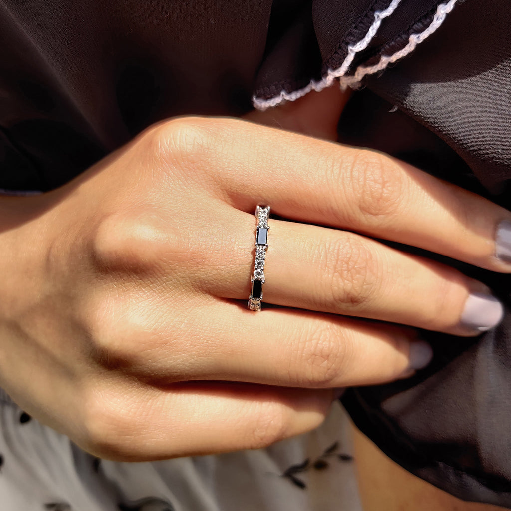 Black Baguette And Round Wedding Band In Full Eternity Style