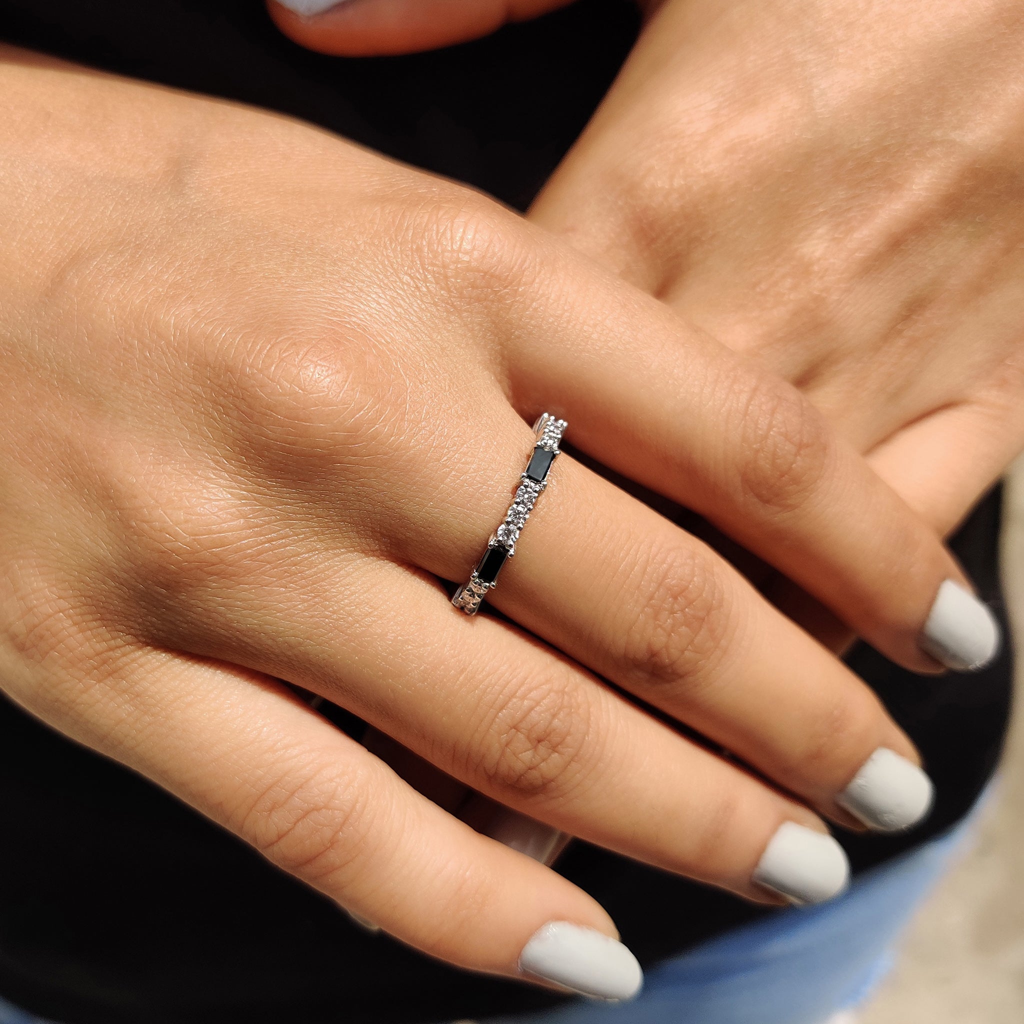 Black Baguette And Round Wedding Band In Full Eternity Style
