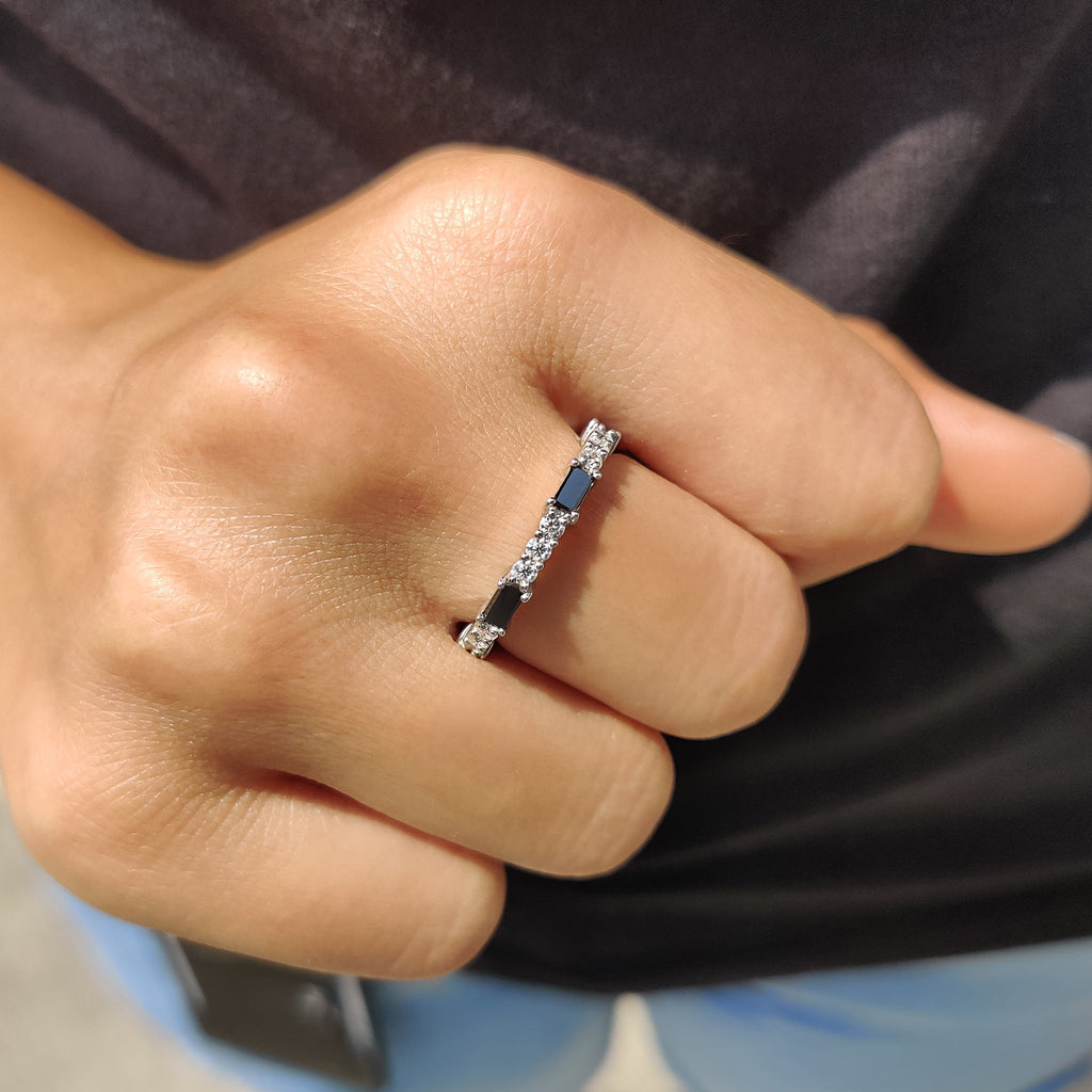 Black Baguette And Round Wedding Band In Full Eternity Style