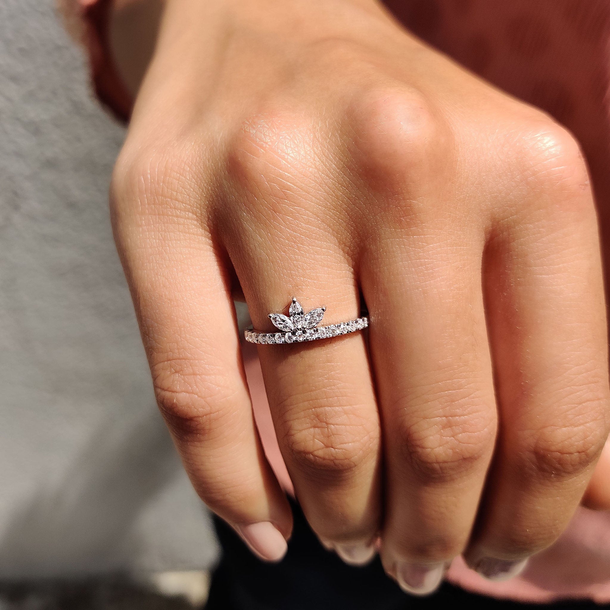 Tiara Wedding Band With Marquise and Round Moissanite