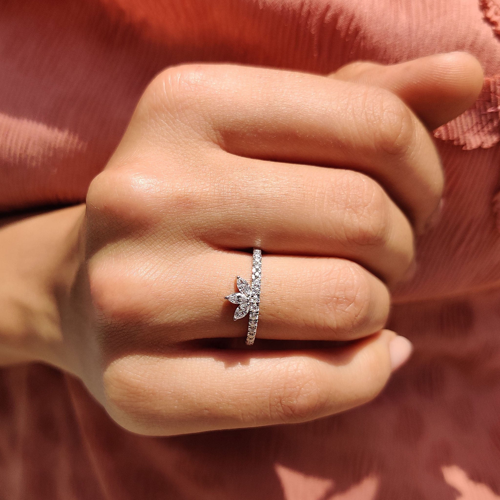 Tiara Wedding Band With Marquise and Round Moissanite