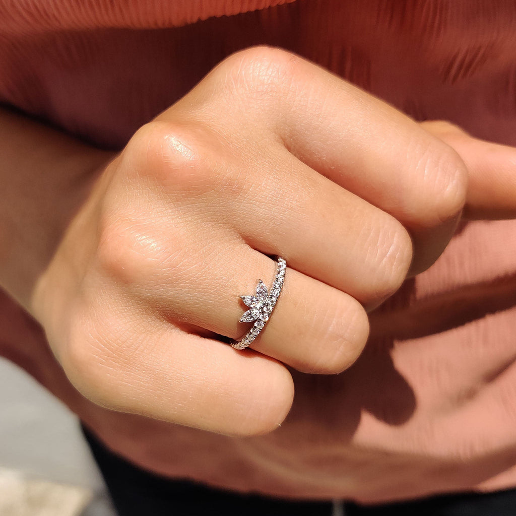 Tiara Wedding Band With Marquise and Round Moissanite