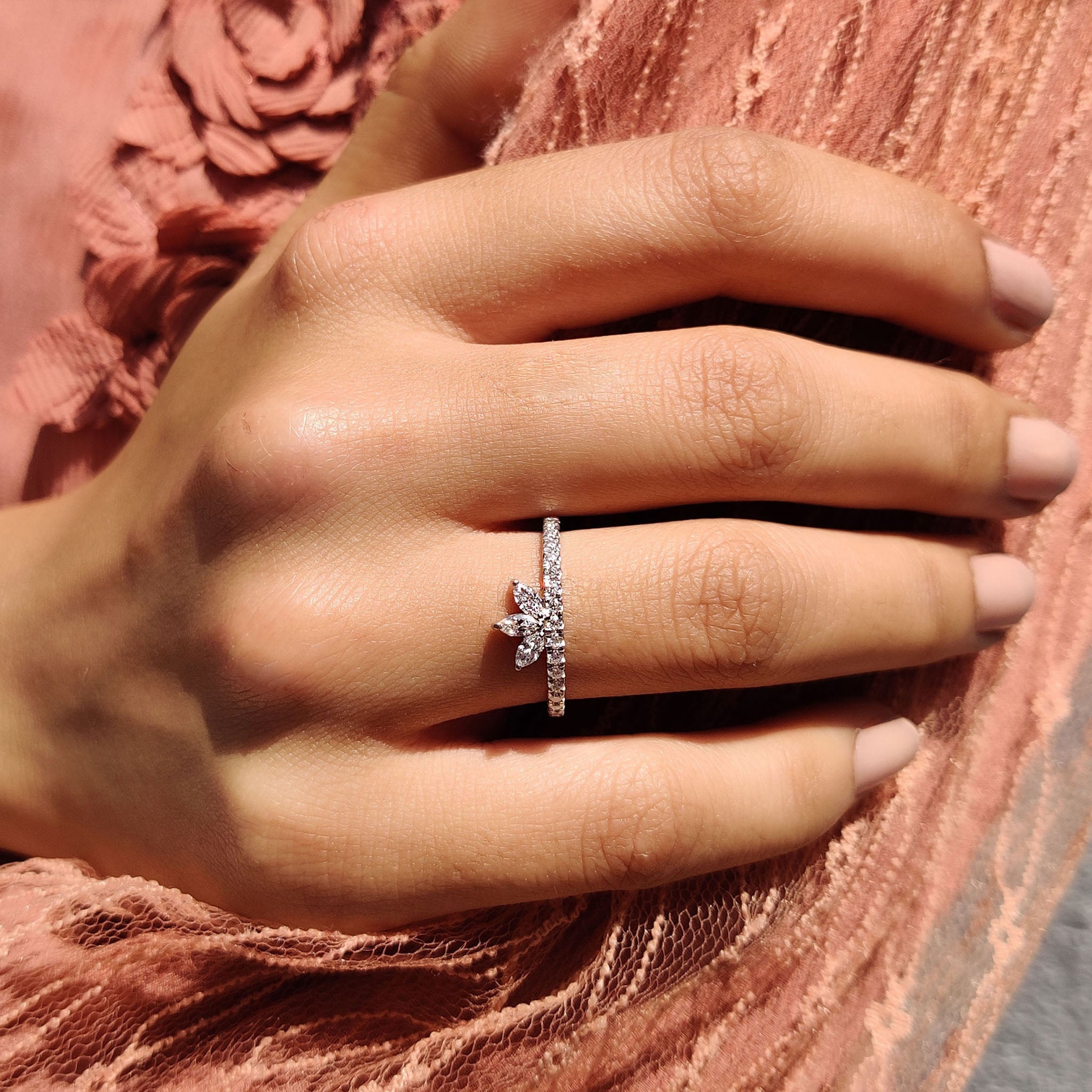 Tiara Wedding Band With Marquise and Round Moissanite