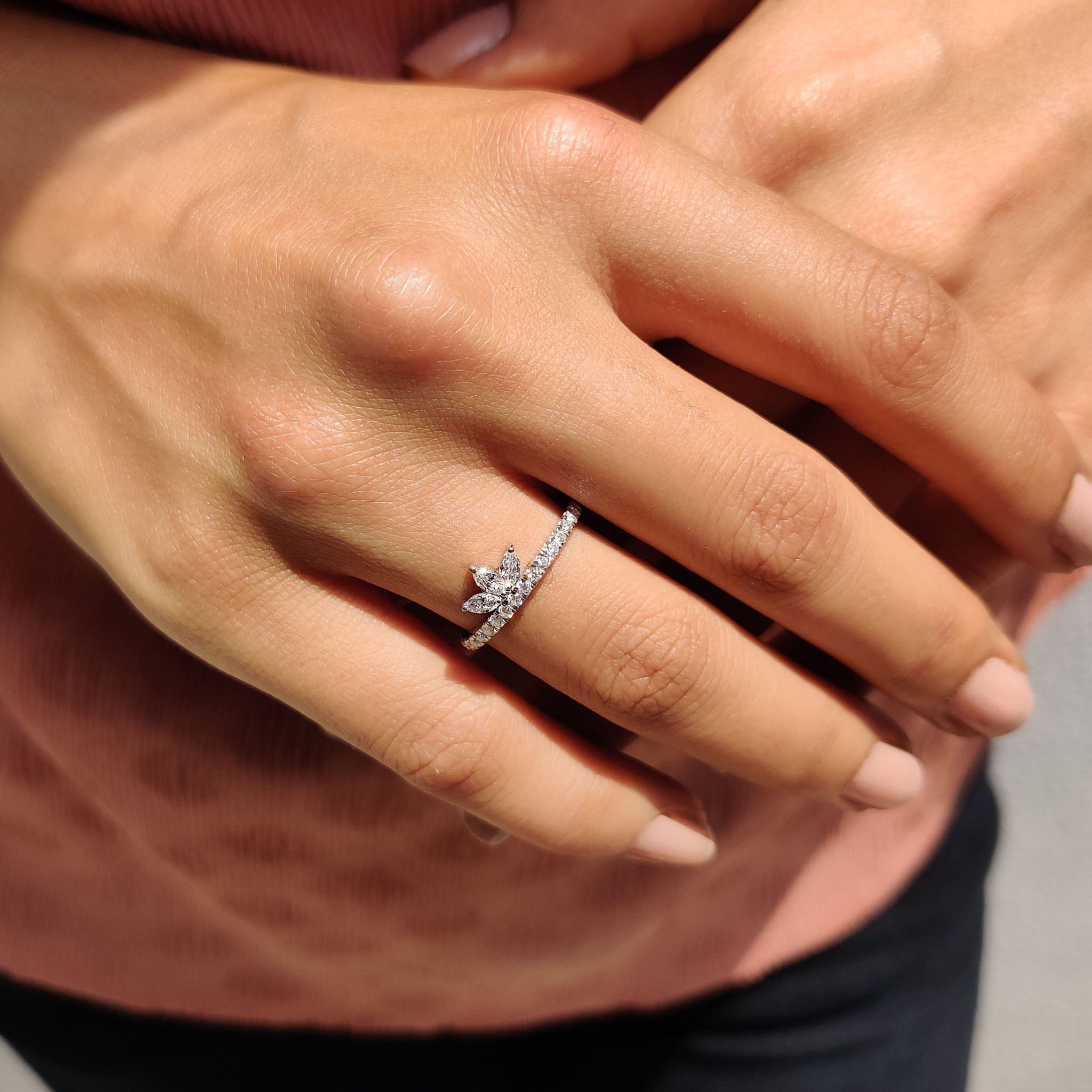 Tiara Wedding Band With Marquise and Round Moissanite
