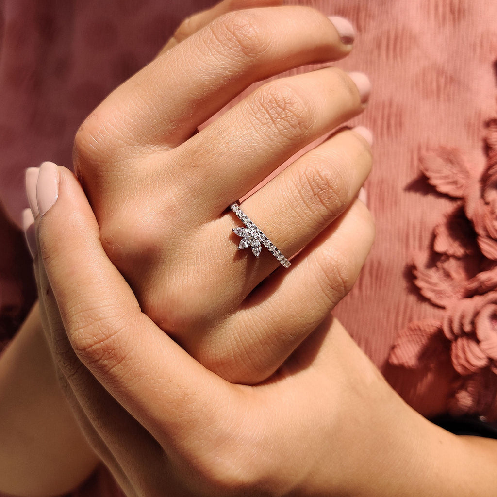 Tiara Wedding Band With Marquise and Round Moissanite