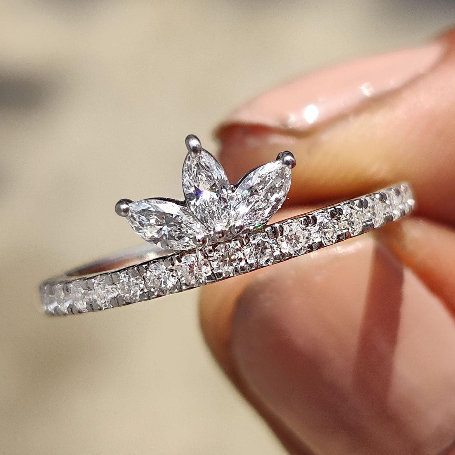 Tiara Wedding Band With Marquise and Round Moissanite Main image