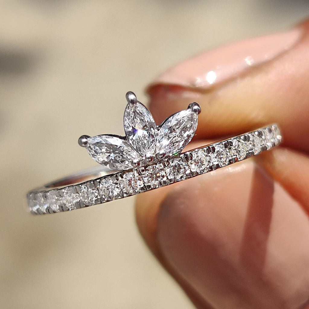 Tiara Wedding Band With Marquise and Round Moissanite