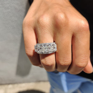 Radiant Cut Wedding Band In Three Row Pave Setting