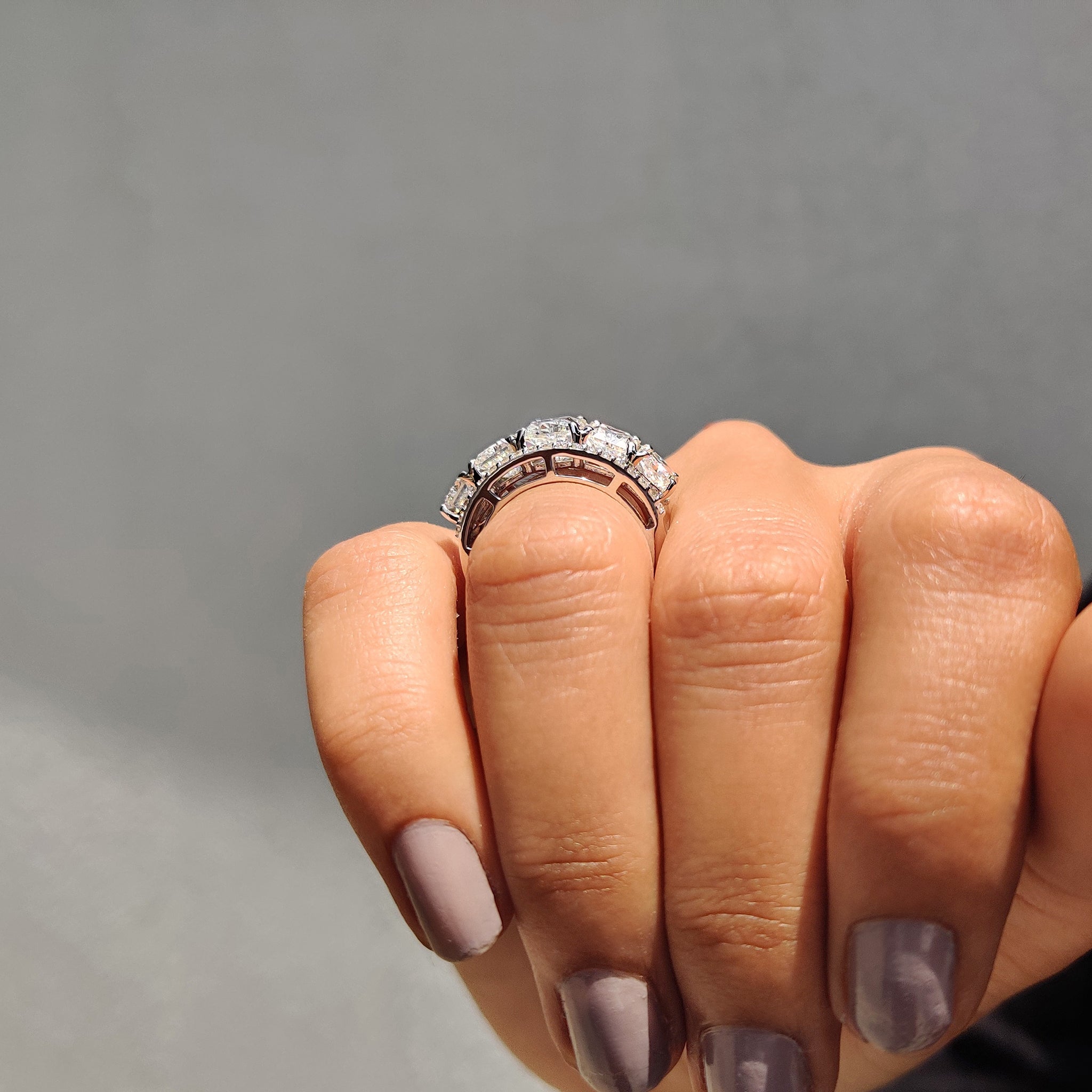 Radiant Cut Wedding Band In Three Row Pave Setting