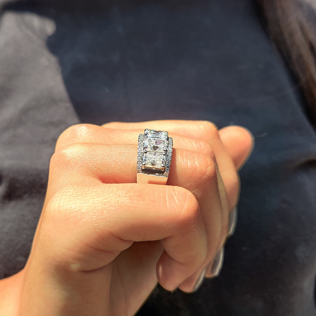 Radiant Cut Wedding Band In Three Row Pave Setting