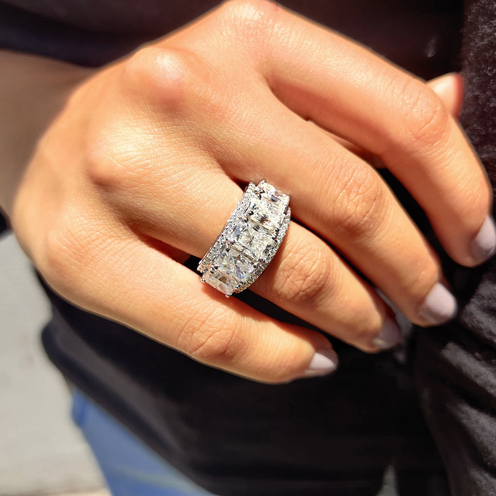Radiant Cut Wedding Band In Three Row Pave Setting