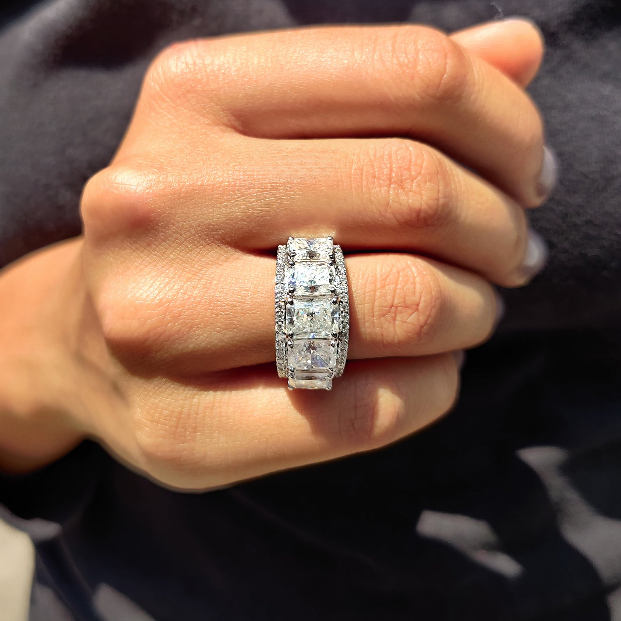 Radiant Cut Wedding Band In Three Row Pave Setting