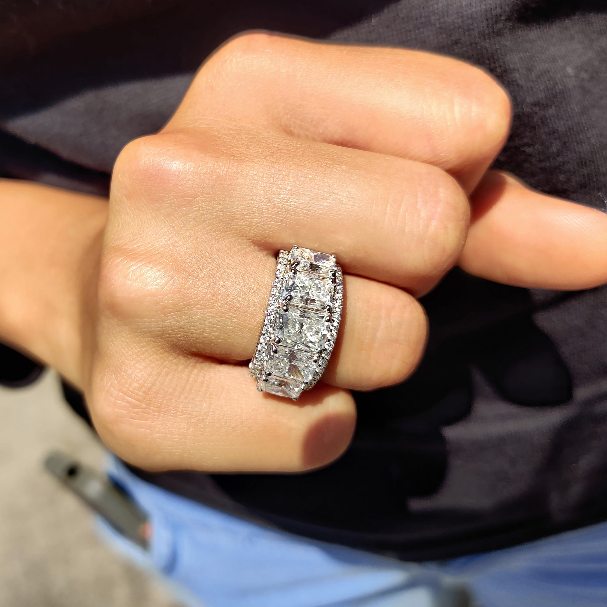 Radiant Cut Wedding Band In Three Row Pave Setting