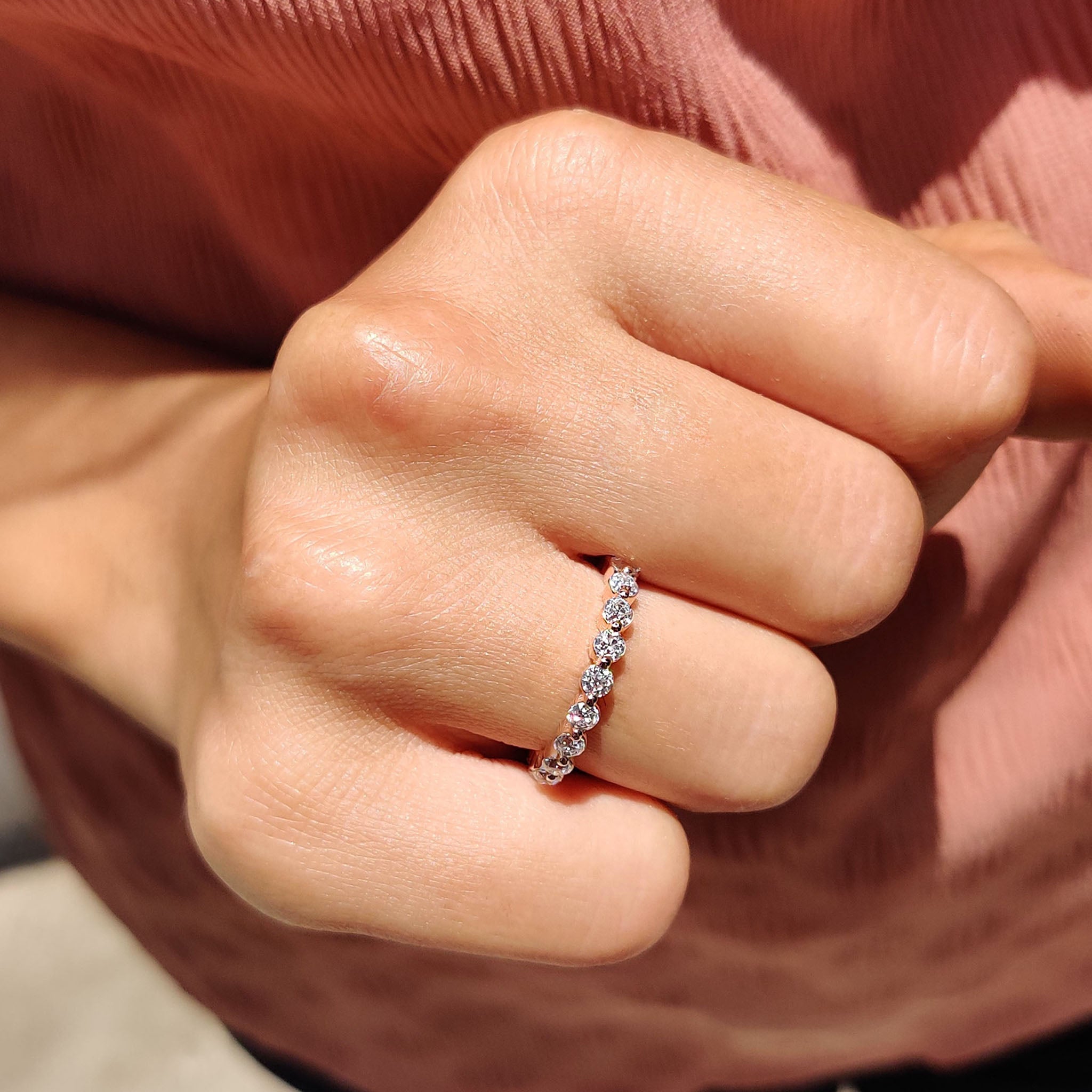 Round Old European Cut Band In 3/4 Eternity Style
