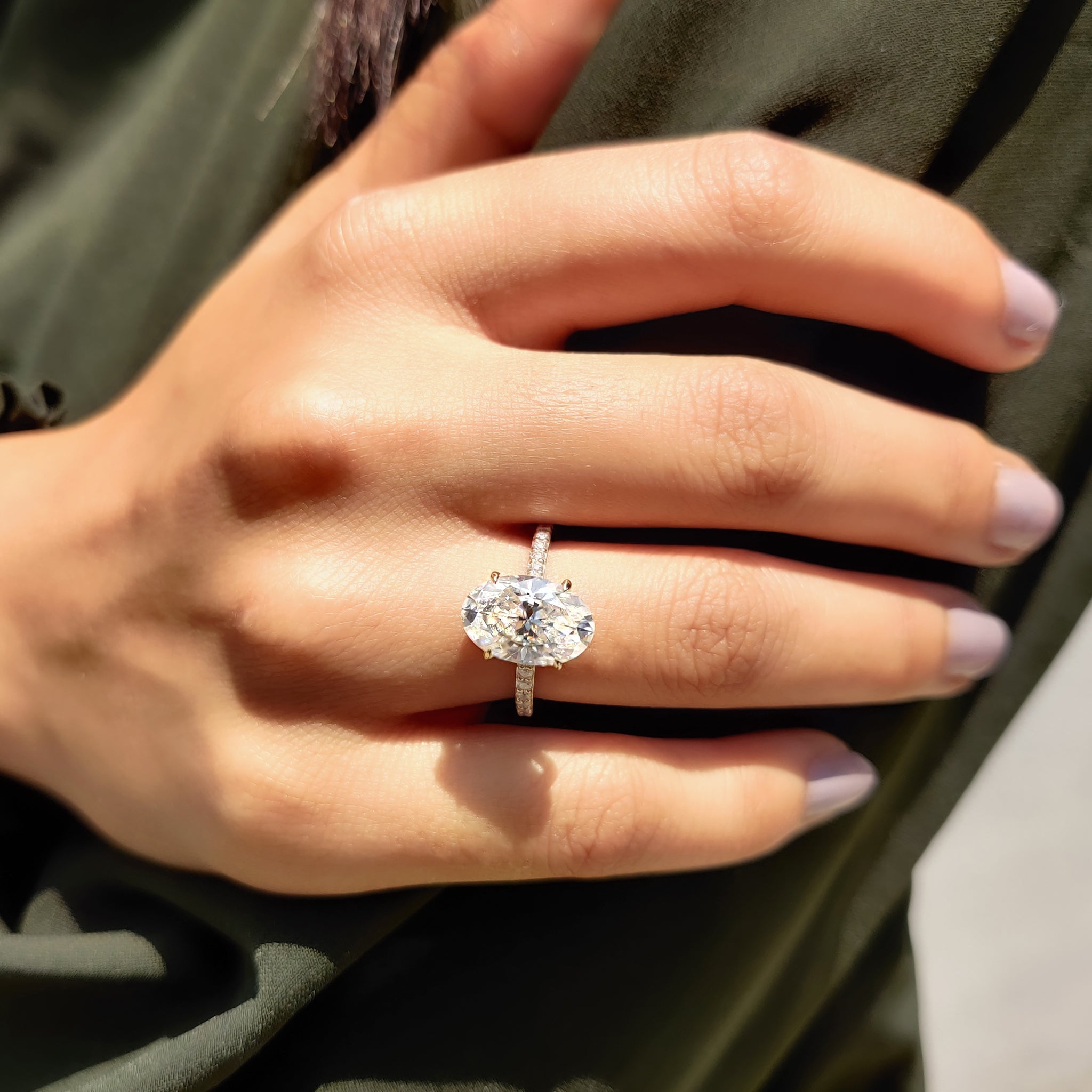 Oval Engagement Ring With Pave Setting Secondary image