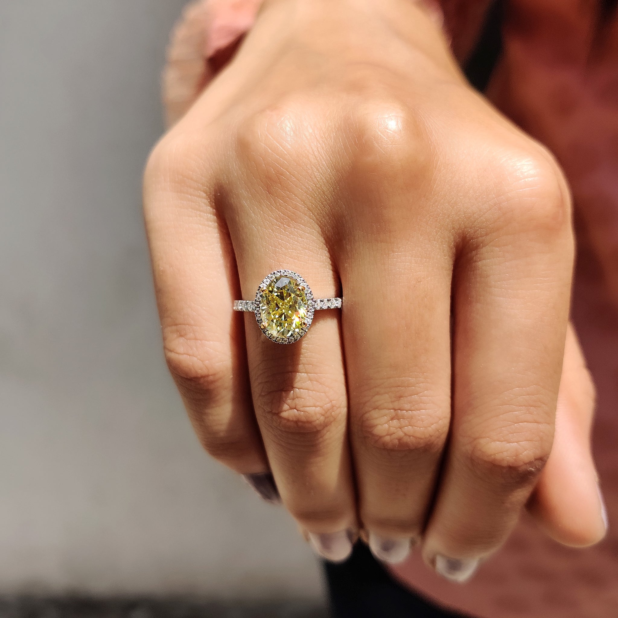 Yellow Oval Cut Engagement Ring With Pave Setting