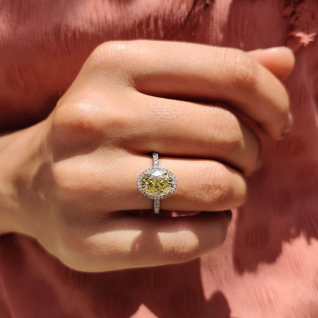 Yellow Oval Cut Engagement Ring With Pave Setting