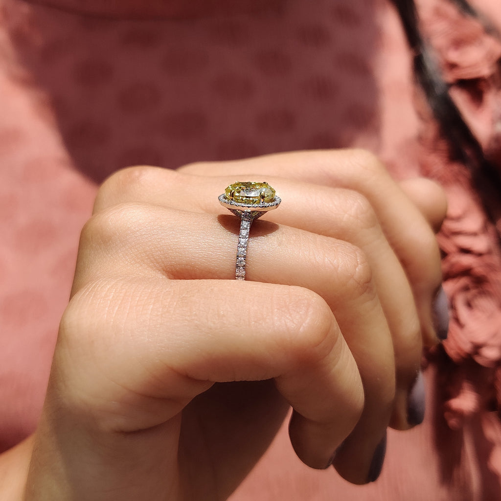 Yellow Oval Cut Engagement Ring With Pave Setting