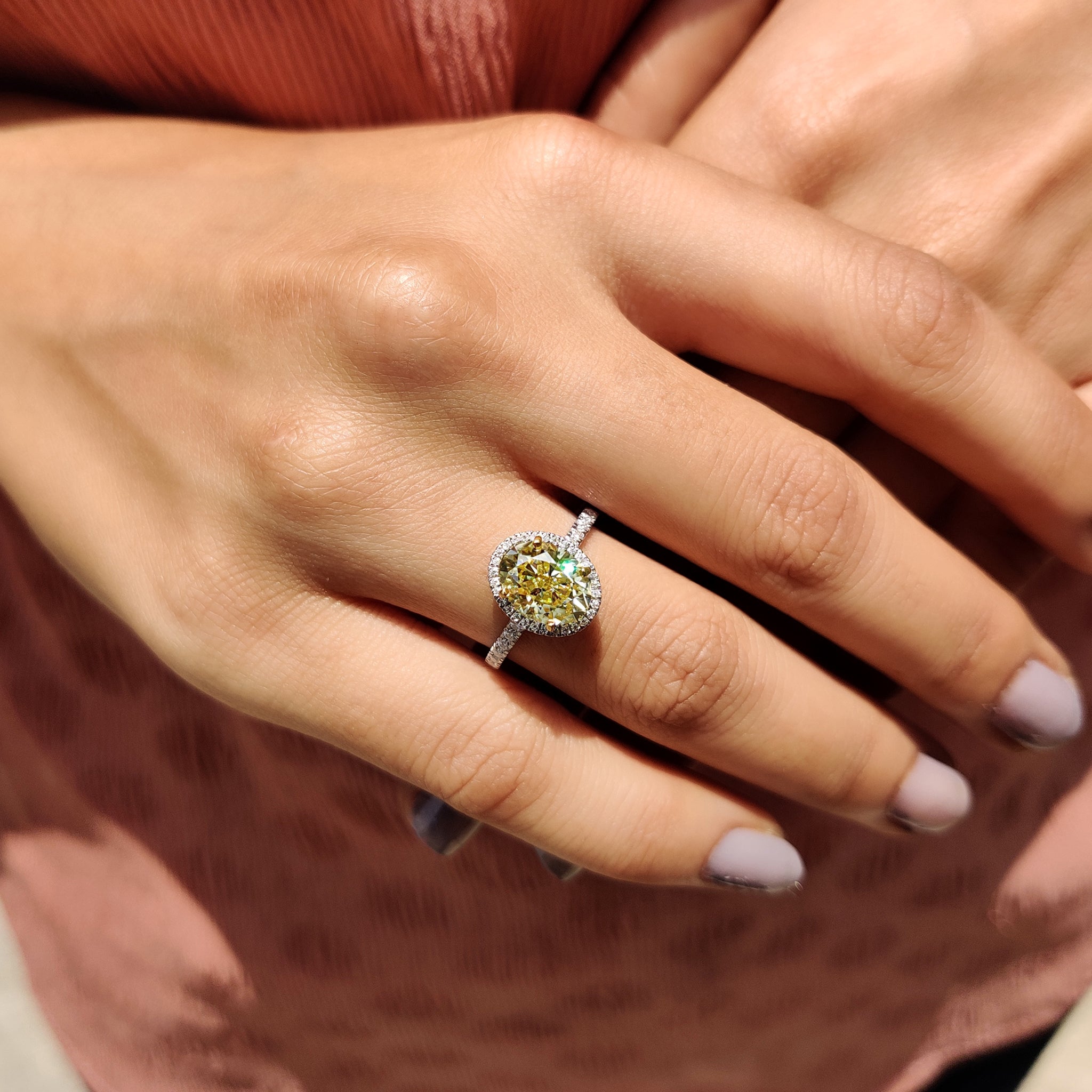Yellow Oval Cut Engagement Ring With Pave Setting Secondary image