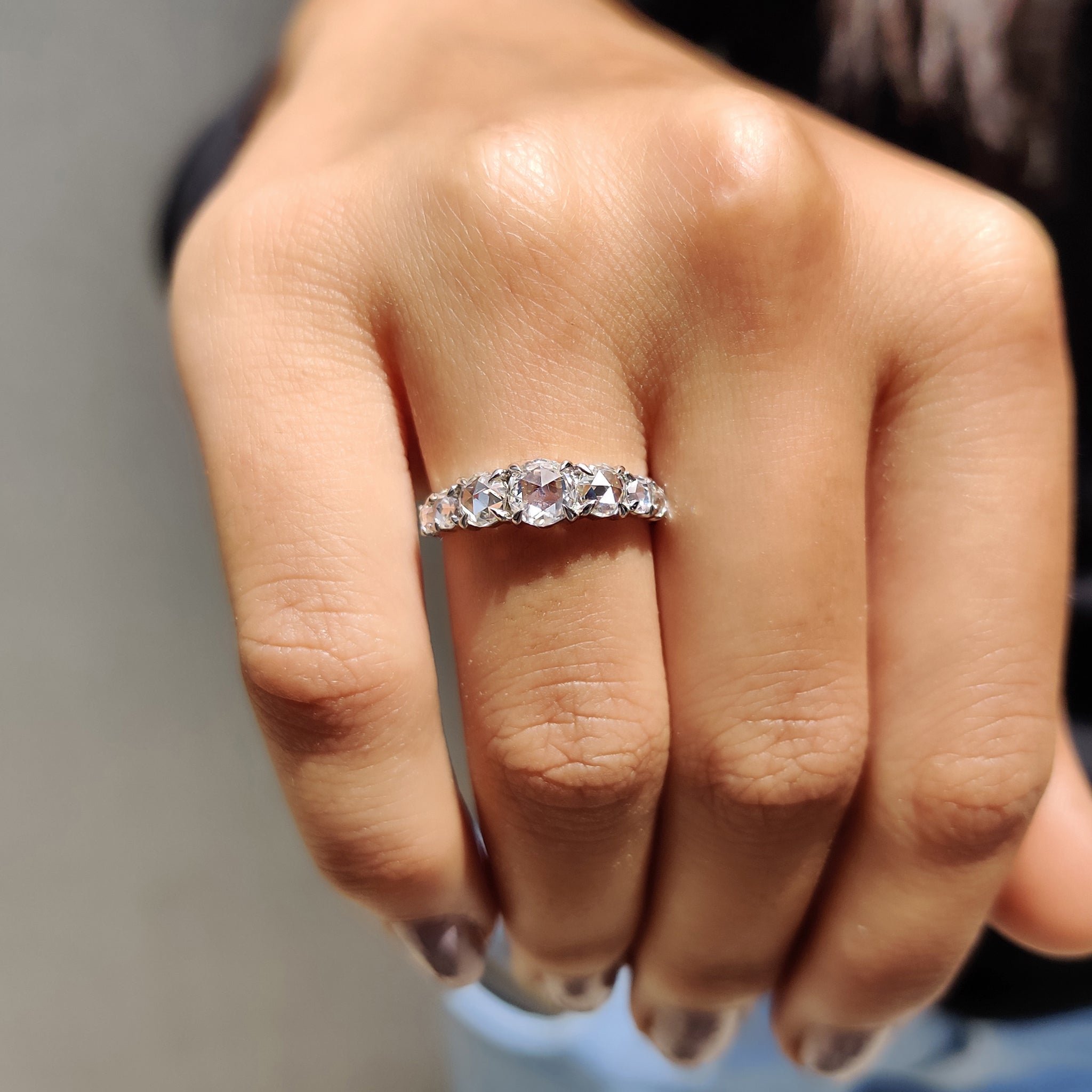 Moissanite 7 Stone Round Rose Cut Ring Main image