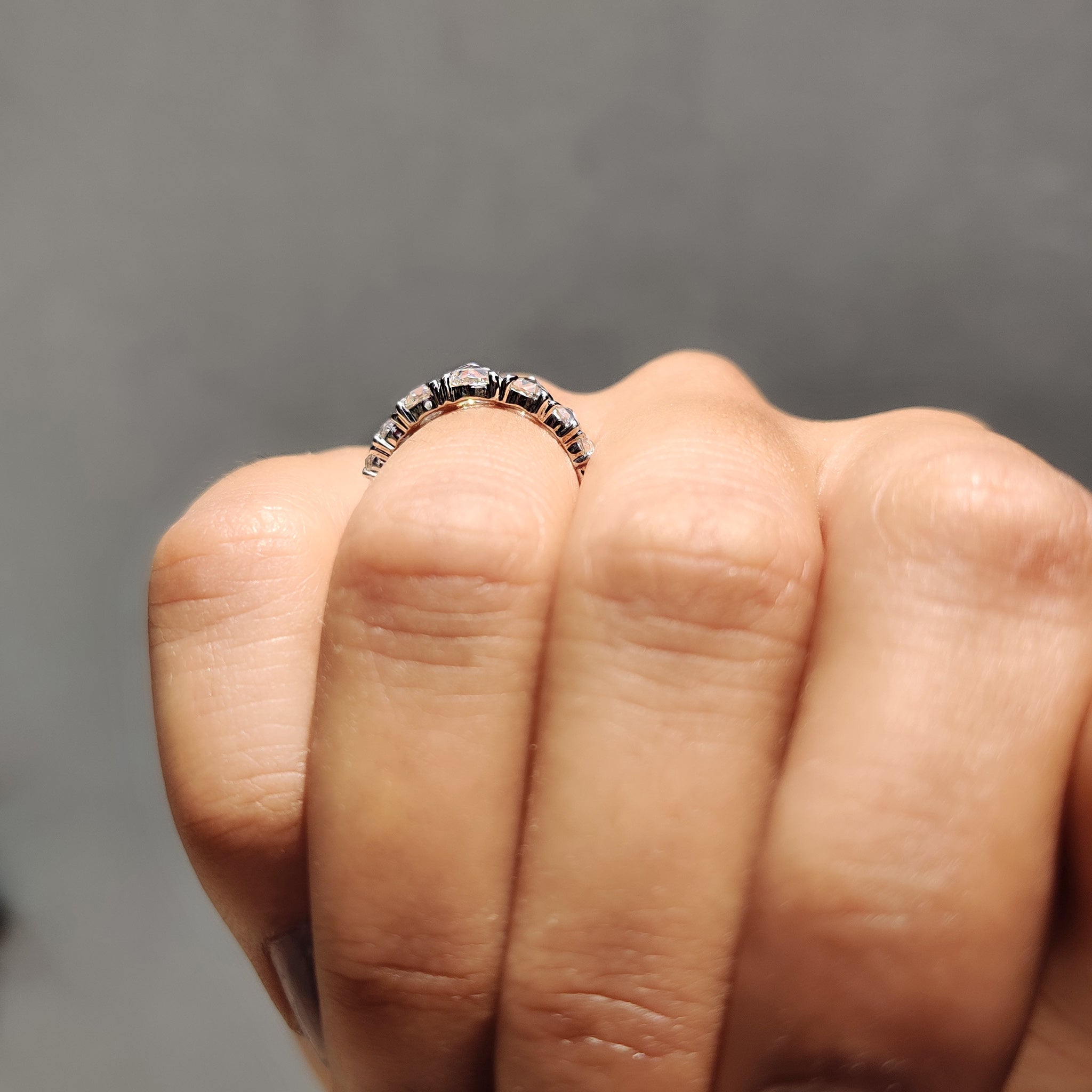 Moissanite 7 Stone Round Rose Cut Ring