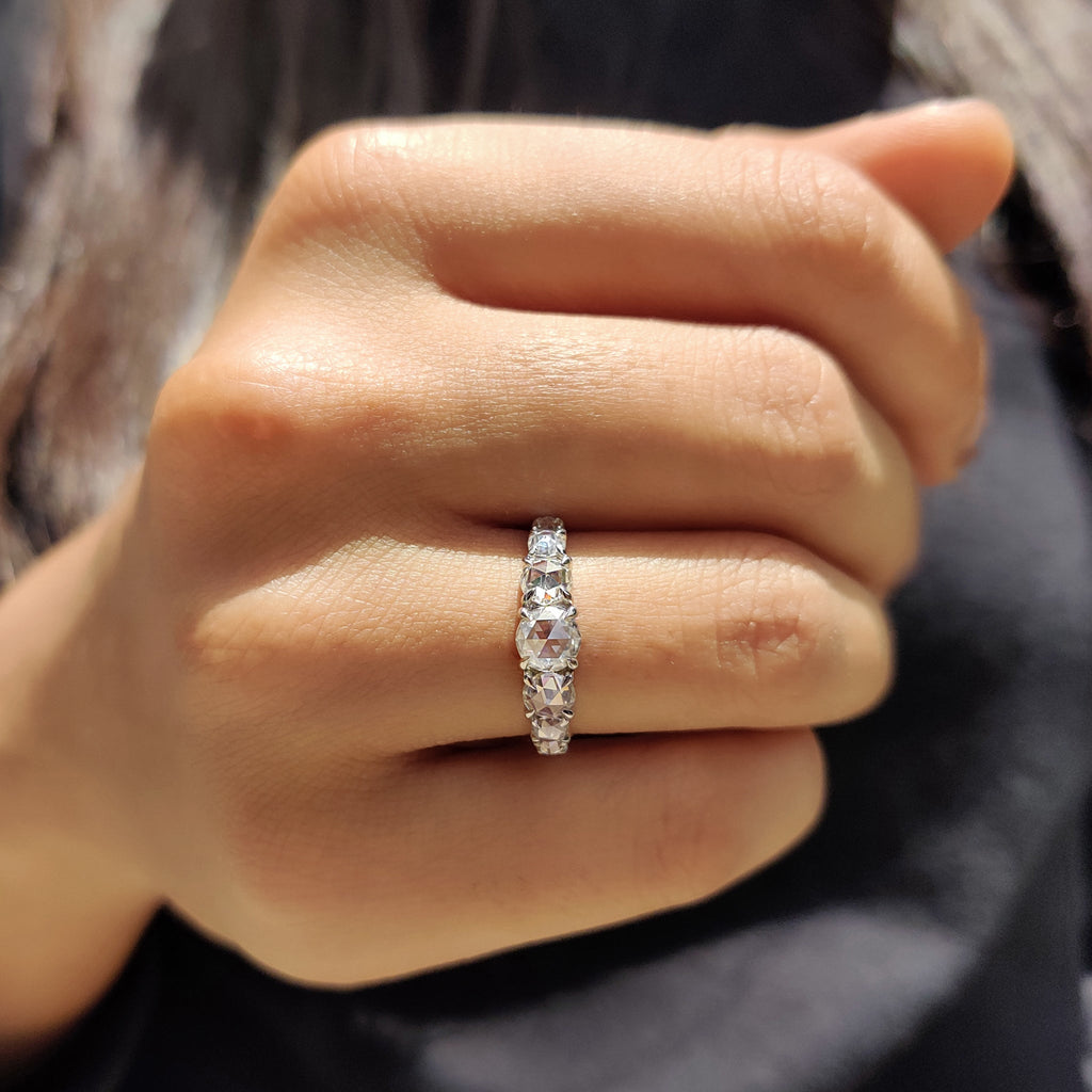 Moissanite 7 Stone Round Rose Cut Ring
